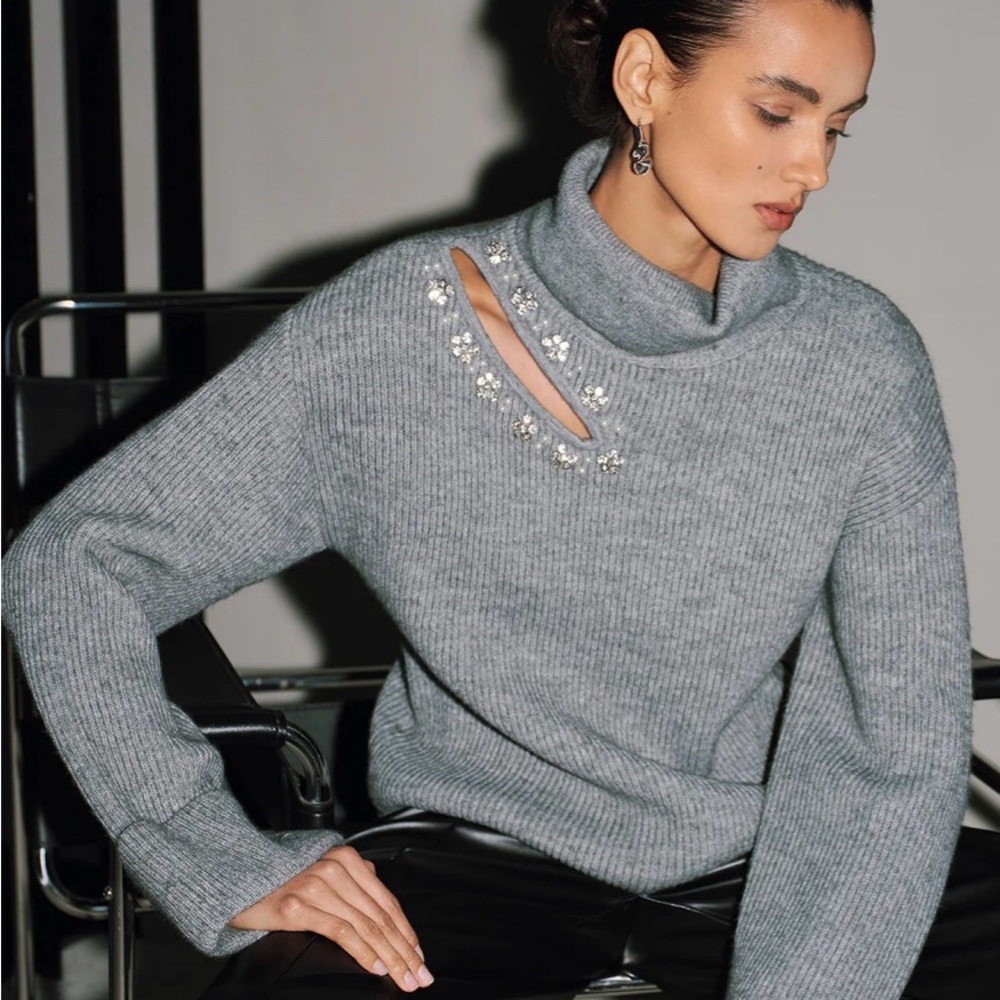 Crystal Embellished Cutout Sweater